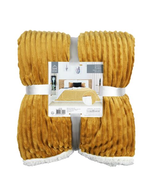 Plaid flanelle cotelé sherpa jaune - 180x220 cm