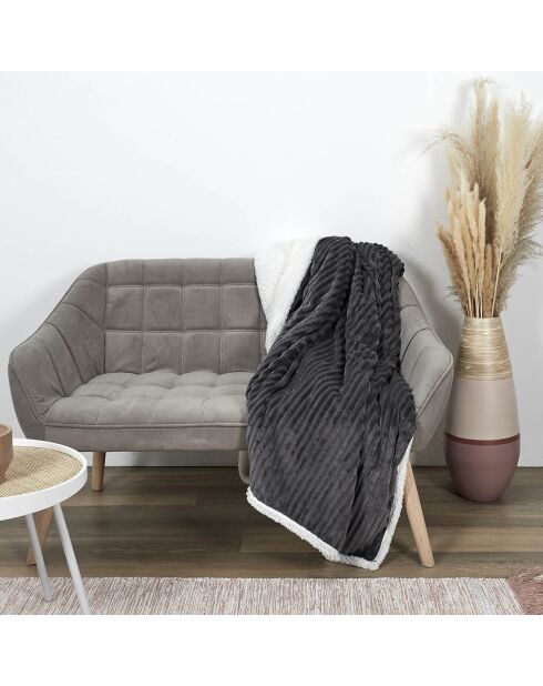 Plaid flanelle cotelé sherpa gris - 180x220 cm
