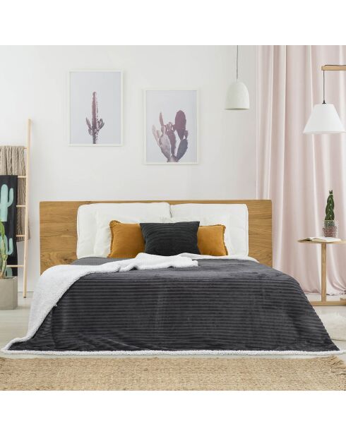 Plaid flanelle cotelé sherpa gris - 180x220 cm