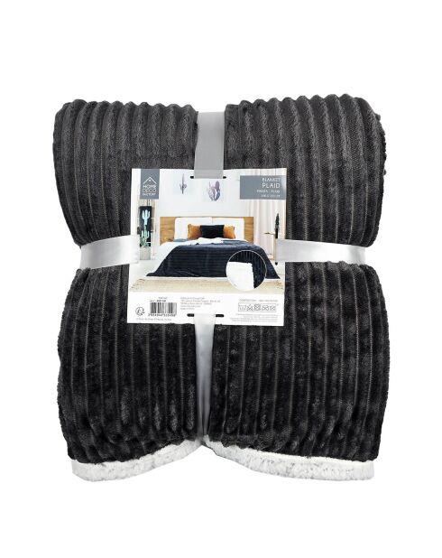 Plaid flanelle cotelé sherpa gris - 180x220 cm