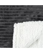Plaid flanelle cotelé sherpa gris - 180x220 cm