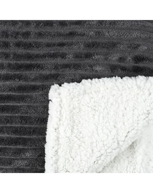 Plaid flanelle cotelé sherpa gris - 180x220 cm