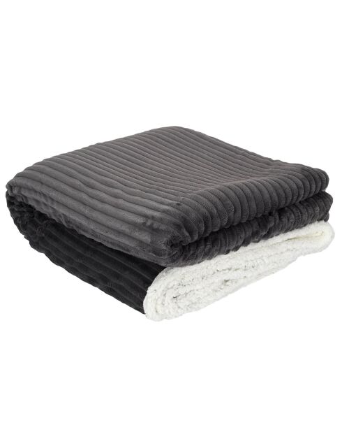 Plaid flanelle cotelé sherpa gris - 180x220 cm