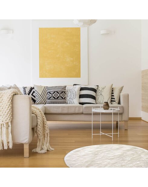 Tapis rond imitation fourrure écru - D.115 cm