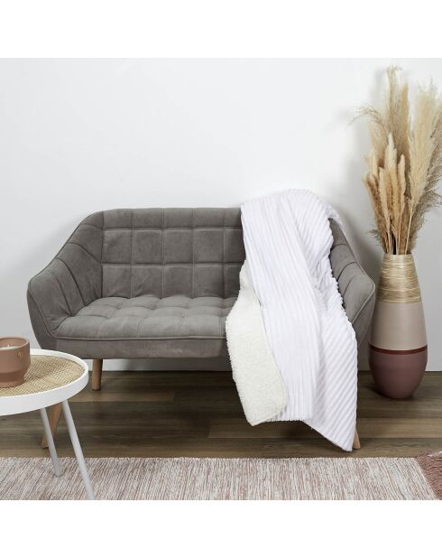 Plaid flanelle cotelé sherpa écru - 180x220 cm