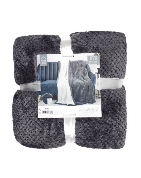 Plaid nid d'abeille Sherpa XXL gris foncé - 180x220 cm