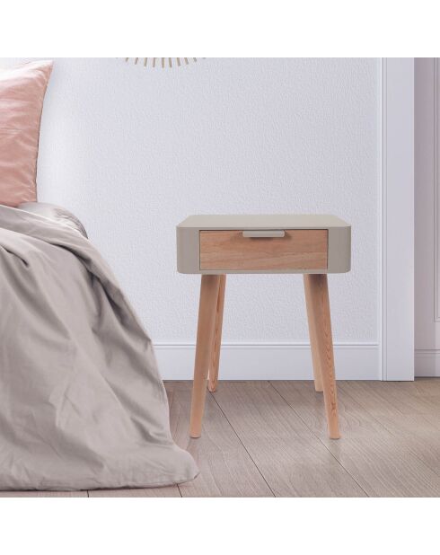 Chevet 1 tiroir taupe/noir - 34.80x37x48 cm