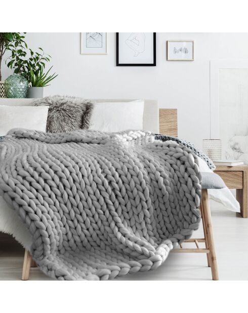 Plaid grosse maille Chunky gris - 150x120 cm
