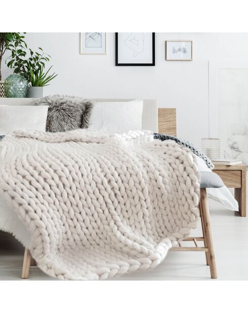 Plaid grosse maille Chunky écru - 150x120 cm