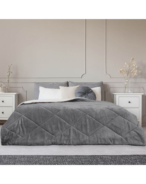 Couvre-lit flanelle Sherpa gris - 220x240 cm