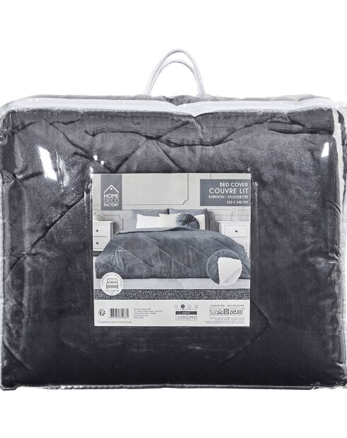 Couvre-lit flanelle Sherpa gris - 220x240 cm