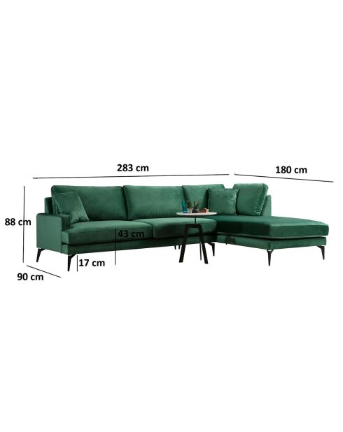 Canapé d'angle droit en velours  Papira vert - 80x90x88 cm