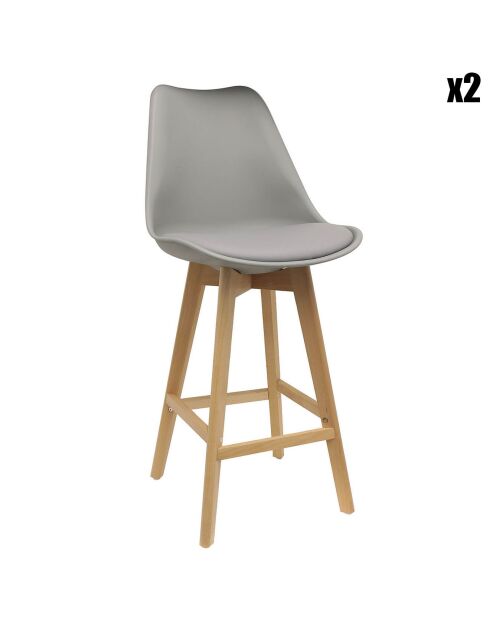 2 Chaises de bar pieds en bois grises - 56x48x105 cm