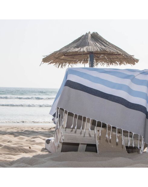 Fouta Arcachon hemelsblauw/wit/marineblauw/parelgrijs - 100x200 cm
