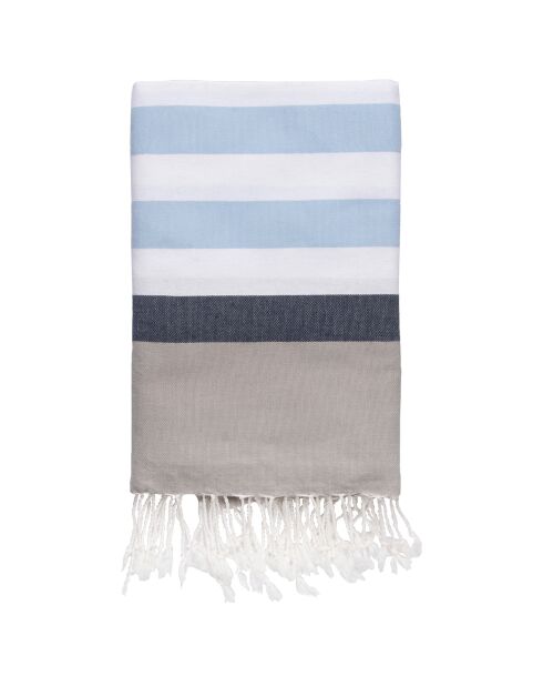 Fouta Arcachon hemelsblauw/wit/marineblauw/parelgrijs - 100x200 cm