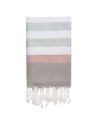 Fouta Arcachon zeegroen/wit/lichtroze/parelgrijs - 100x200 cm