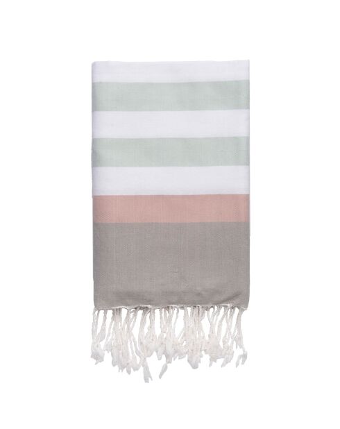 Fouta Arcachon zeegroen/wit/lichtroze/parelgrijs - 100x200 cm