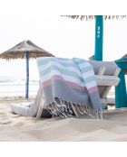 Fouta Arcachon zeegroen/wit/lichtroze/parelgrijs - 100x200 cm