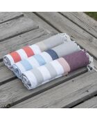 Fouta Arcachon zeegroen/wit/lichtroze/parelgrijs - 100x200 cm