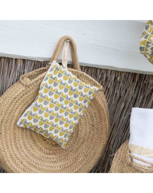 Pochette de plage en Coton Skandi jaune/kaki - 28x21 cm