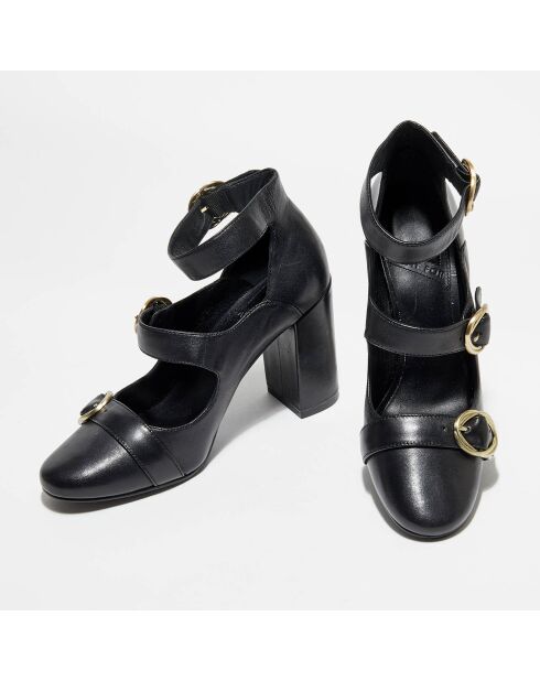 Babies en Cuir Mary Jo noires - Talon 9 cm