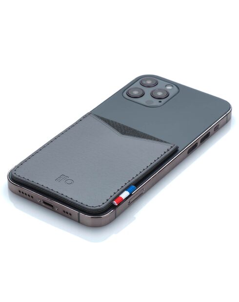 Porte-cartes adhésif pour smartphone en Cuir recyclé Raph gris - 8x6.5 cm
