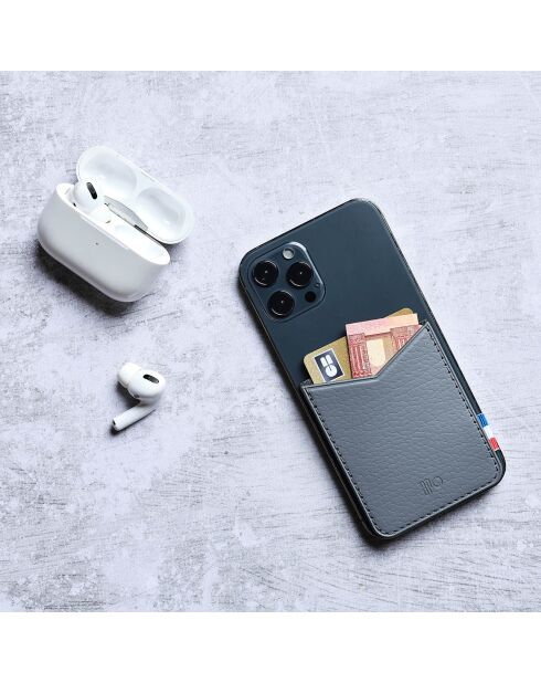 Porte-cartes adhésif pour smartphone en Cuir recyclé Raph gris - 8x6.5 cm
