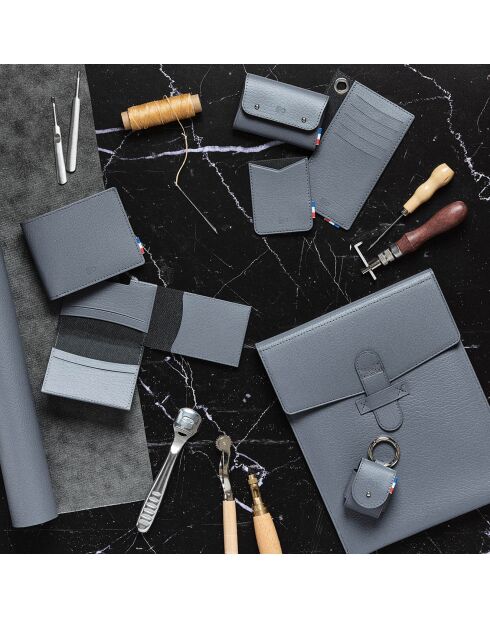 Porte-cartes adhésif pour smartphone en Cuir recyclé Raph gris - 8x6.5 cm