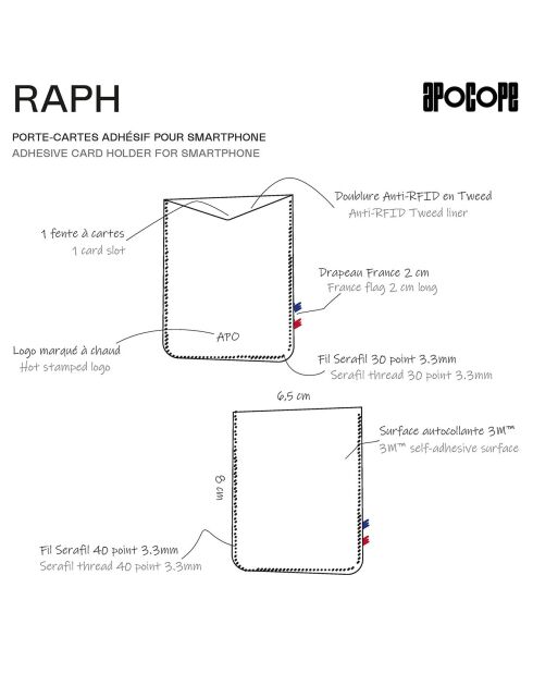 Porte-cartes adhésif pour smartphone en Cuir recyclé Raph gris - 8x6.5 cm