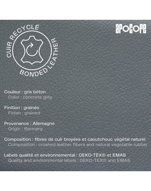 Porte-cartes adhésif pour smartphone en Cuir recyclé Raph gris - 8x6.5 cm