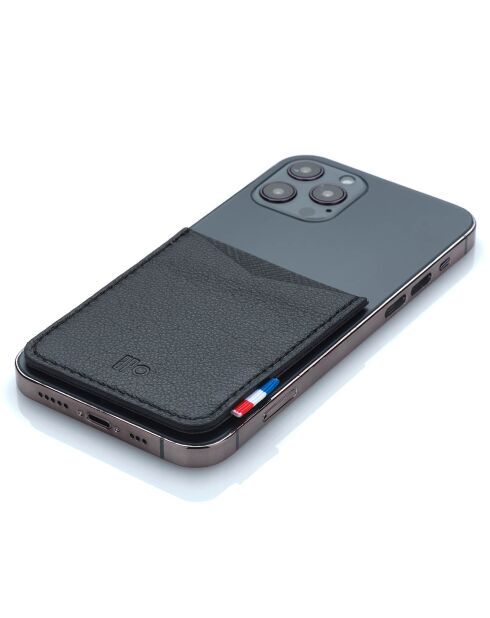 Porte-cartes adhésif pour smartphone en Cuir grainé Raph noir - 8x6.5 cm