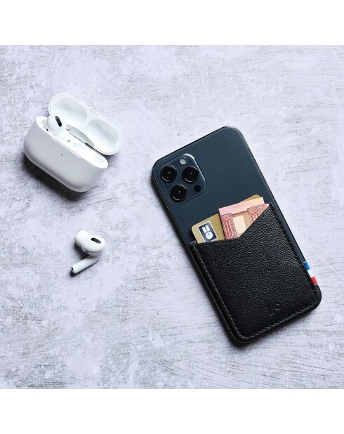 Porte-cartes adhésif pour smartphone en Cuir grainé Raph noir - 8x6.5 cm