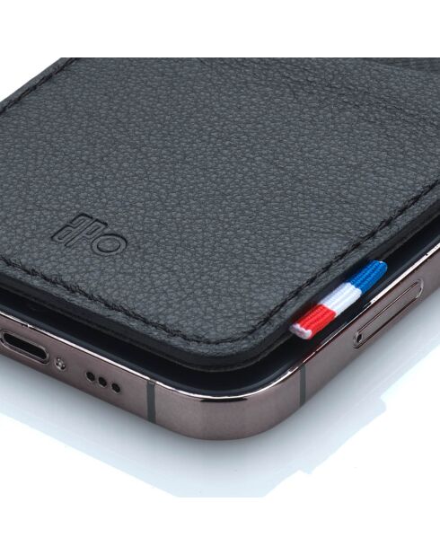 Porte-cartes adhésif pour smartphone en Cuir grainé Raph noir - 8x6.5 cm