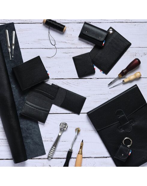 Porte-cartes adhésif pour smartphone en Cuir grainé Raph noir - 8x6.5 cm
