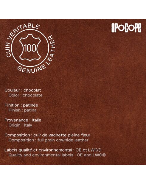 Porte-cartes horizontal à poche en Cuir patiné Mat chocolat 12.3x9x0.35cm