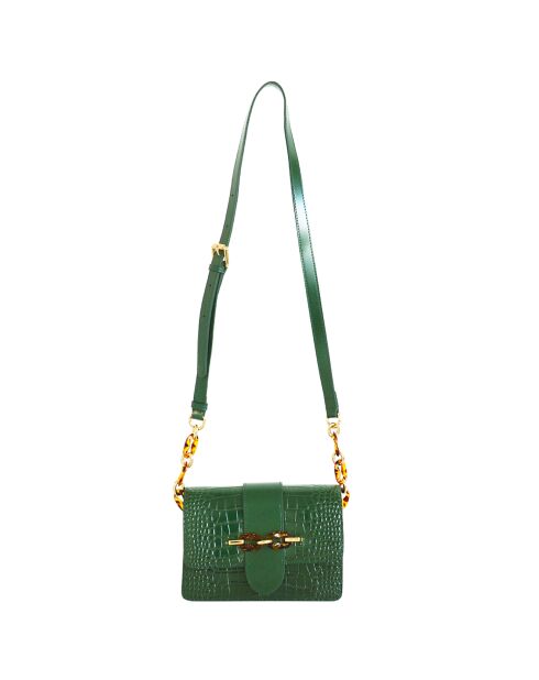 Sac bandoulière en Cuir croco Gaia vert foncé - 21x14.5x9 cm