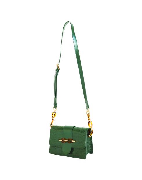 Sac bandoulière en Cuir croco Gaia vert foncé - 21x14.5x9 cm