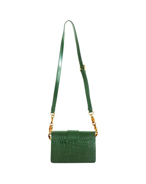 Sac bandoulière en Cuir croco Gaia vert foncé - 21x14.5x9 cm