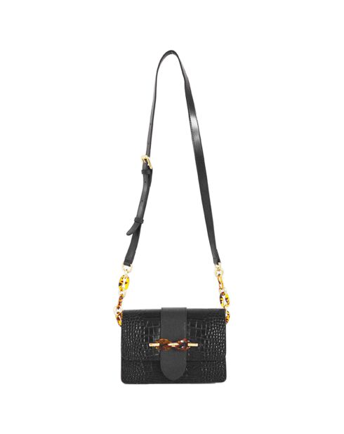 Sac bandoulière en Cuir croco Gaia noir - 21x14.5x9 cm