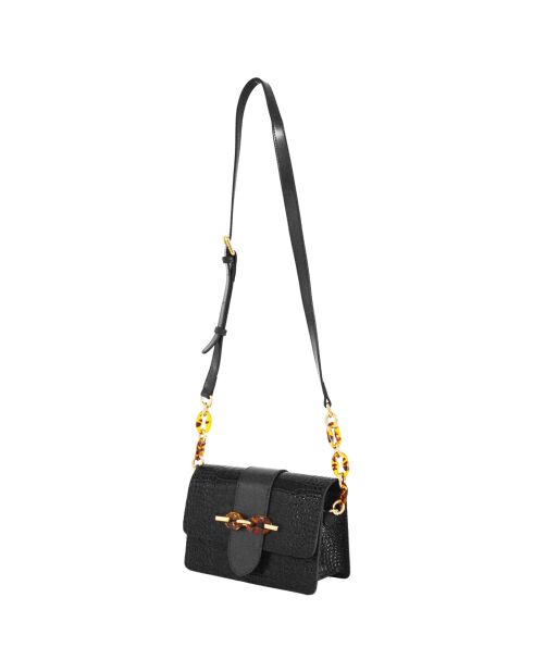 Sac bandoulière en Cuir croco Gaia noir - 21x14.5x9 cm