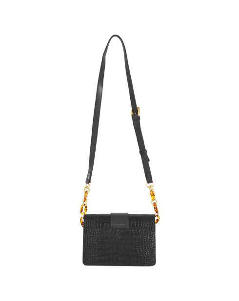 Sac bandoulière en Cuir croco Gaia noir - 21x14.5x9 cm