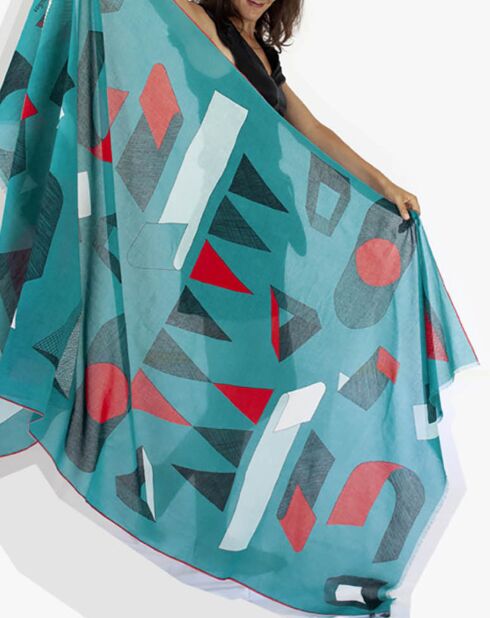 Foulard 100% Coton Bio Hachures vert - 100x200 cm