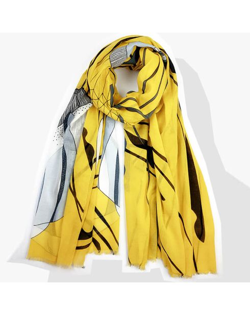 Étole 100% Coton bio Meduse jaune - 100x200 cm