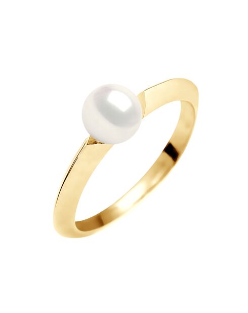 Bague Jonc Or Jaune Perle d'Eau Douce blanc naturel