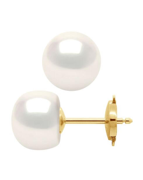 Geelgouden oorbellen en natuurlijke witte zoetwaterparels