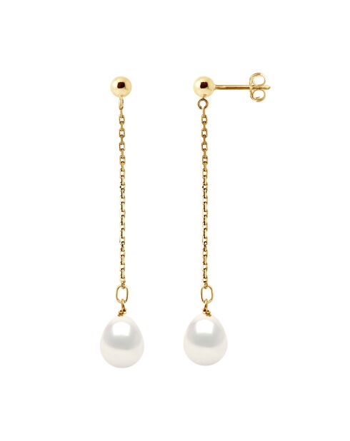Boucles d'oreilles Or Jaune & Perles d'Eau Douce blanc naturel