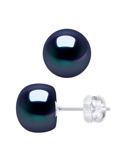 Greta Tahiti oorbellen in witgoud en zwart met zoetwaterparels