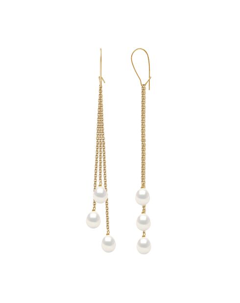 Geelgouden en natuurlijke witte zoetwaterpareloorbellen