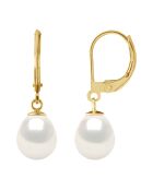 Pendientes de oro amarillo y perlas blancas naturales de agua dulce