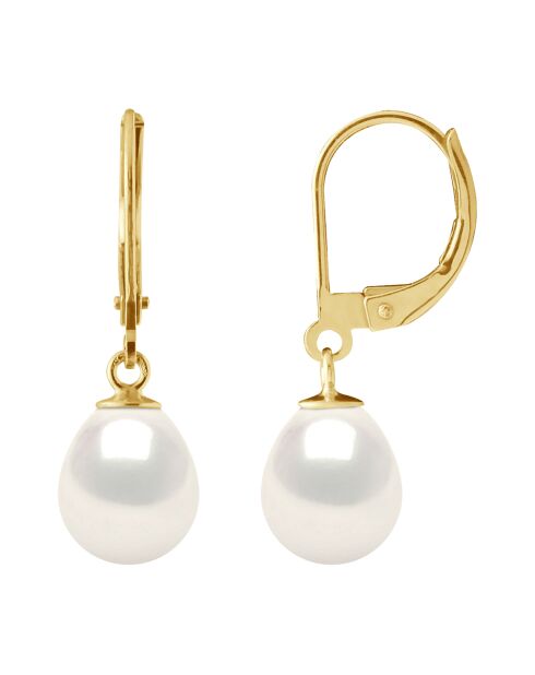 Geelgouden en natuurlijke witte zoetwaterpareloorbellen